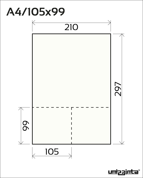 Vienpusējas reklāmas lapas ar perforāciju A4/105x99 mm