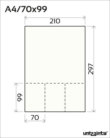Vienpusējas reklāmas lapas ar perforāciju A4/70x99 mm