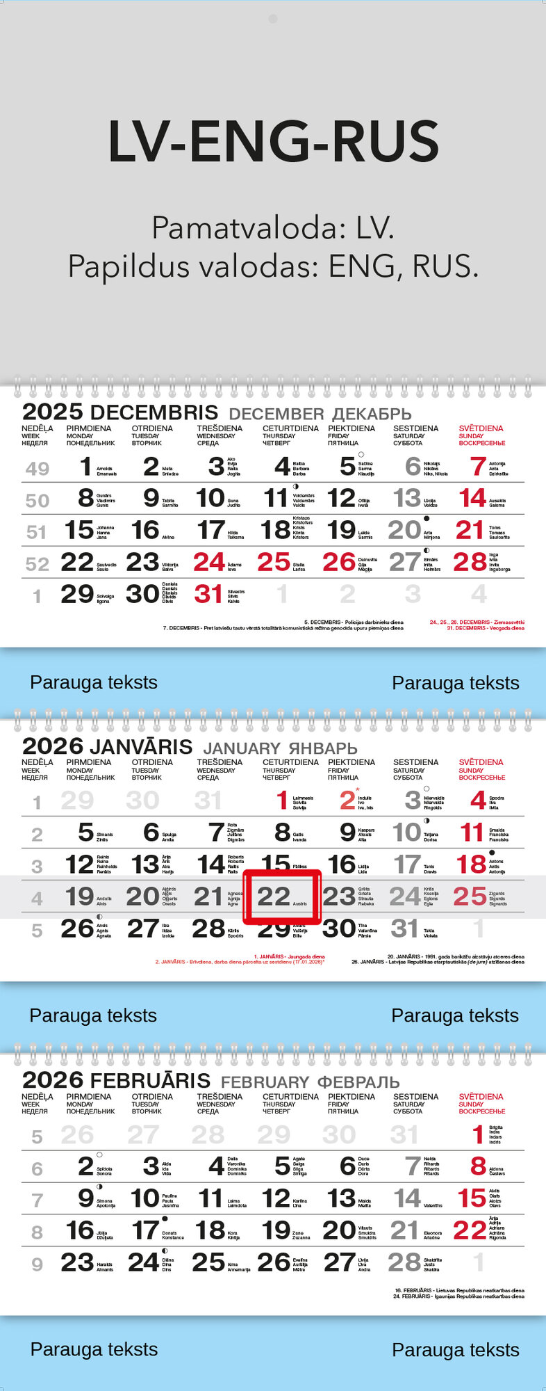 Three Wire Calendars