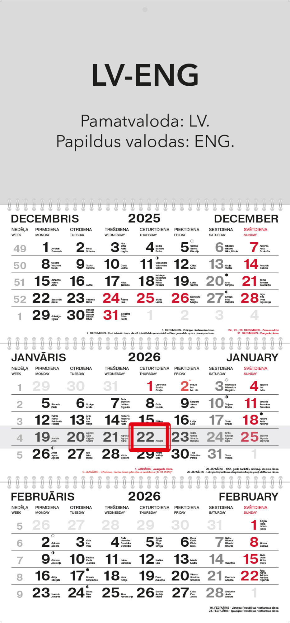 Three Wire Calendar 3.3 LV-ENG