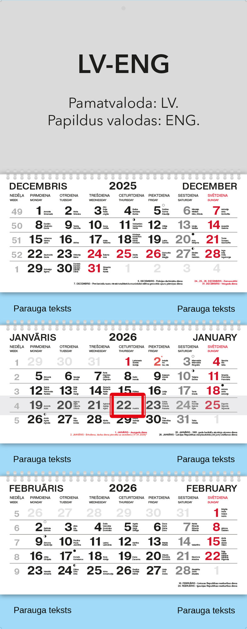 Three Wire Calendars