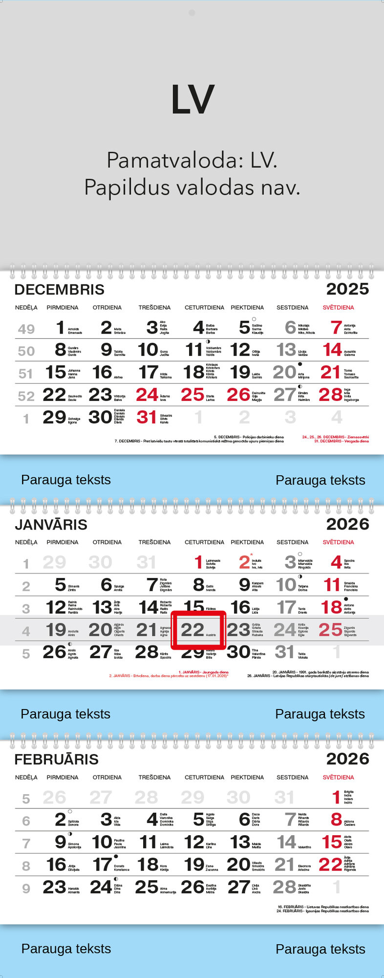 Three Wire Calendars